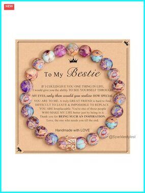 Handmade Imperial Jasper Beaded Stretch Bracelet Crown Charm